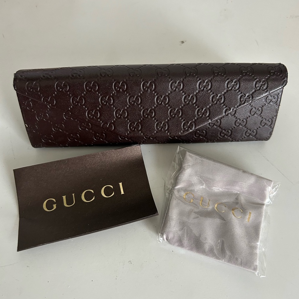 Gucci Trifold Collapsible Snap Eyeglasses SunGlasses Case Brown GG